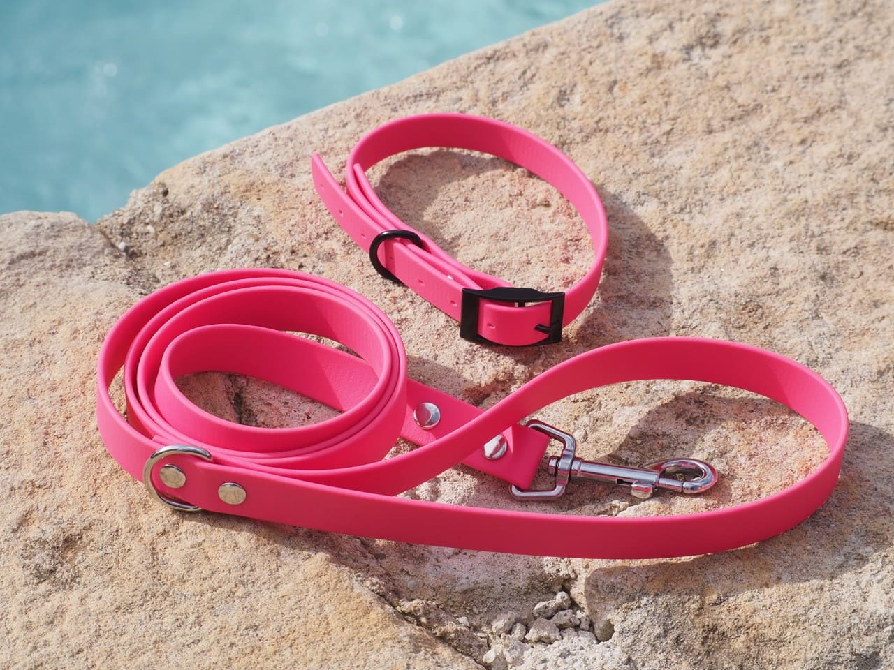 collar y correa biothane rosa 2